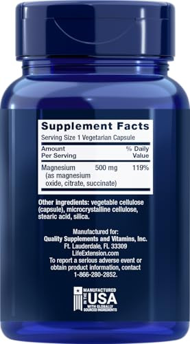 Life Extension Magnesium 500 mg, 100 Vegetarian Capsules (Pack of 3)