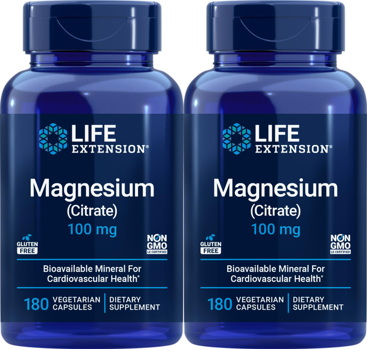 Life Extension Magnesium (Citrate) 100mg, 180 Veg Caps (Pack of 2) - Mag Supplement