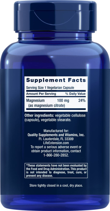 Life Extension Magnesium (Citrate) 100mg, 180 Veg Caps (Pack of 2) - Mag Supplement