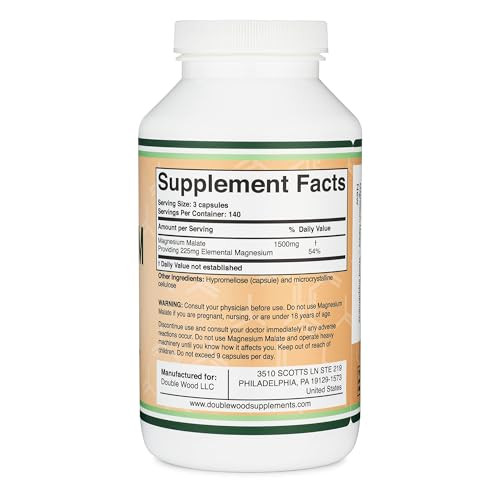 Magnesium Malate Capsules (420 Count) - 1,500mg Per Serving (Magnesium Bonded to Malic Acid), Third Party Tested, Vegan Friendly, Gluten Free by Doub