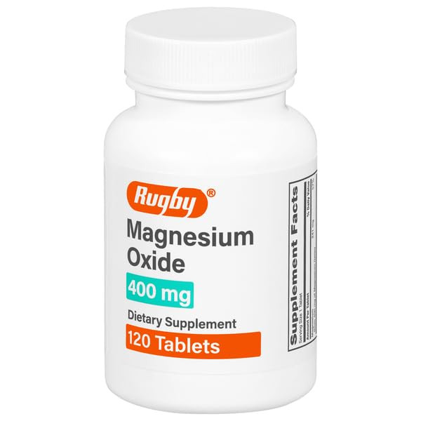 Rugby Magnesium Oxide 400 mg Tablets - Dietary Supplement - Gluten-Free - 120 Count (1 Pack)