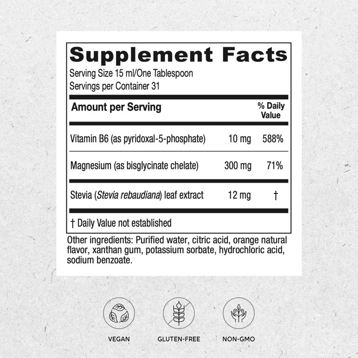 Vitanica Magnesium Tonic, Liquid Magnesium Bisglycinate Chelate 300 mg with Vitamin B6, Dr Formulated Supplement, Orange Flavor, Vegan, Gluten Free a