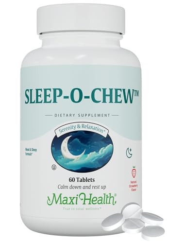 Maxi Health Sleep-O-Chew Strawberry Chewable Tablets with Magnesium, Inositol, L-Tryptophan, 3mg Melatonin for Sleep Support - Non Habit Forming Slee