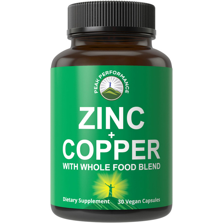 Zinc with Copper + Whole Food Blend of 25 Vegetables and Fruits for Max Absorption. Immune Support Supplement Capsules. Two Essential Minerals for Im