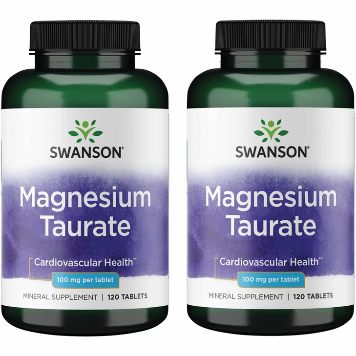 Swanson Magnesium Taurate - Mineral Supplement - Natural Magnesium & Taurine Formula- (120 Tablets, 100mg Each) (2 Pack)