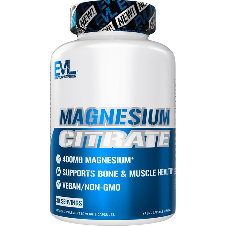 EVL Magnesium Citrate Capsules 400mg - Muscle and Bone Health Supplement with Pure Magnesium Citrate for Muscle Relaxation and Bone Strength - 60 Veg