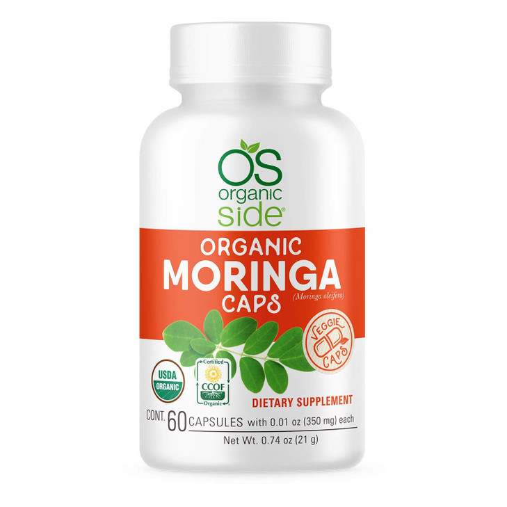 OS Organic Side | Organic Moringa Capsules | 60 Count | Certified USDA Organic, Non-GMO, Vegan Superfood for Energy, Immune Support, and Nutrient Abs