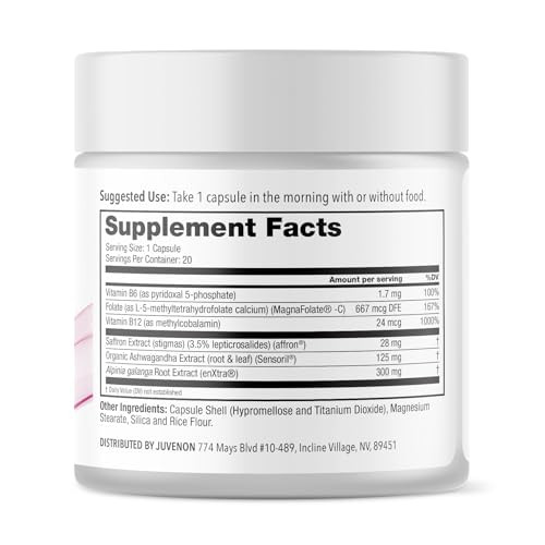 Juvenon Menopause Supplements for Women Mood Support, Hot Flashes Relief, Peri-Menopausal Support, Hormone Balance, Promote Calm, Energy, Clarity, Sl