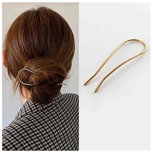 Iaceble Minimalist Metal U Shape Hairpin Gold Hair Fork Stick Updo Hair Sticks Clip French Hair Pin Decorative Hair Accessories for Women and Girl He