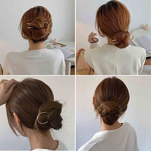 Iaceble Minimalist Metal U Shape Hairpin Gold Hair Fork Stick Updo Hair Sticks Clip French Hair Pin Decorative Hair Accessories for Women and Girl He