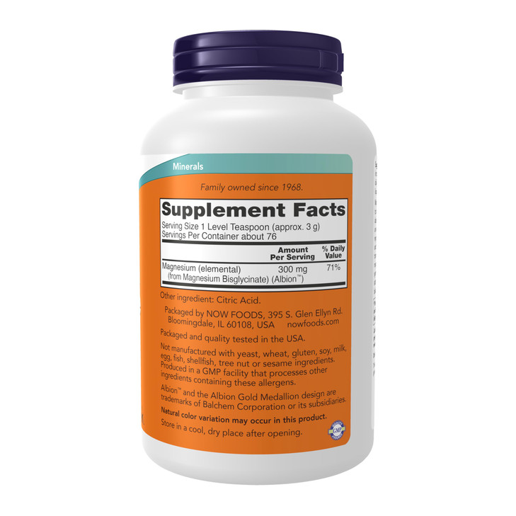 NOW Foods Supplements, Magnesium Bisglycinate Powder, Enzyme Function*, Nervous System Support*, 8-Ounce