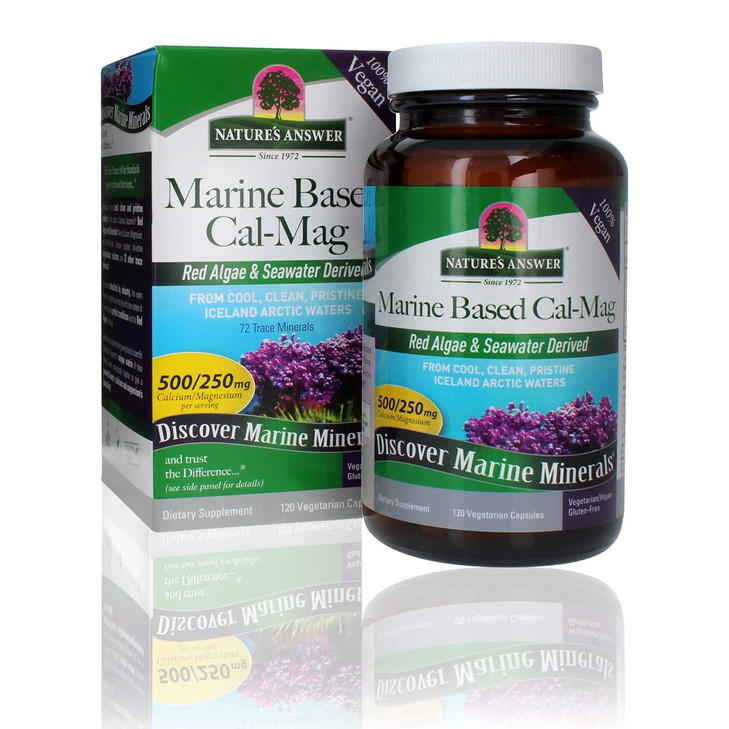 Nature's Answer Calcium Magnesium Capsules 120 Count - Daily Marine Based Magnesium & Calcium Supplement for Sleep & Bone Support - Vegan, Gluten Fre