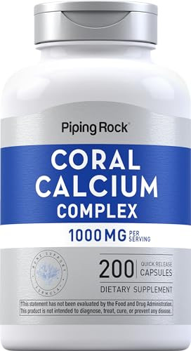 Piping Rock Coral Calcium 1000 mg | 200 Capsules | Bone Formula Complex with Vitamin D, C, and Magnesium | Non-GMO, Gluten Free Supplement
