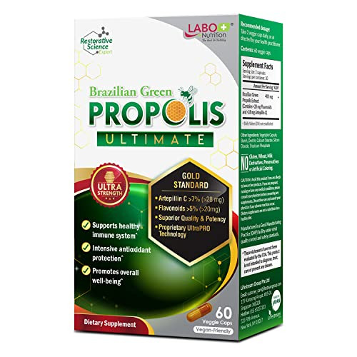 LABO Nutrition Brazilian Green Propolis Ultimate - Contains >7% or 28mg per Serving Artepillin C & >5% Flavonoids, for Immune & Brain Support, Natura