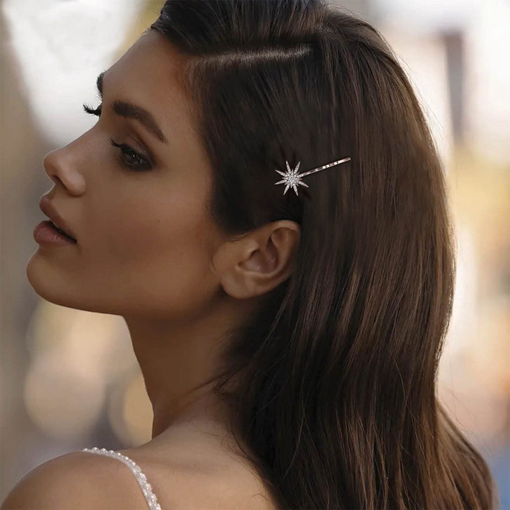 Andelaisi Boho Crystal Star Hairpin Clip Vintage Cz Northstar Hair Barrette Clip Gold Rhinestone Hair Clip Hairpin Decorative Bobby Pins Cz Star Head