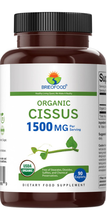 Brieofood Organic Cissus Quadrangularis 1500mg, 45 Servings, Vegetarian, Gluten Free, 90 Vegetarian Tablets