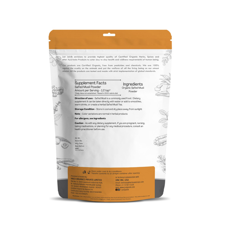 100% Organic Safed Musli Powder - Chlorphytum Borivillianum 227 GMS / 1/2 LB Pound / 08 Oz - Processed in FDA Registered Facility (A 100% Natural Hea