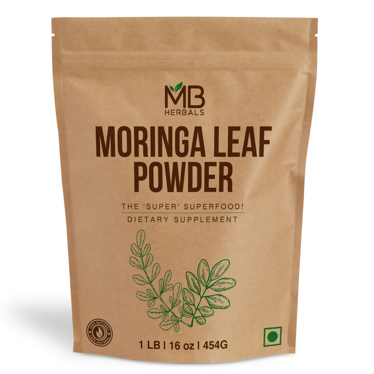 MB Herbals Moringa Leaf Powder 1 lb / 16 oz (454 Gram) | 100% Pure Moringa Powder | Easily Mixes in Drinks & Smoothies | No Preservatives