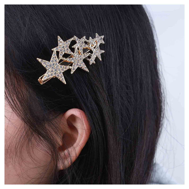 Andelaisi Wedding Rhinestone Star Hair Clip Barrette Vintage Crystal Star Hair Barrette Silver Cz Crystal Hair Clip Hairpin Decorative Paved Cz Star