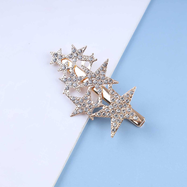 Andelaisi Wedding Rhinestone Star Hair Clip Barrette Vintage Crystal Star Hair Barrette Silver Cz Crystal Hair Clip Hairpin Decorative Paved Cz Star