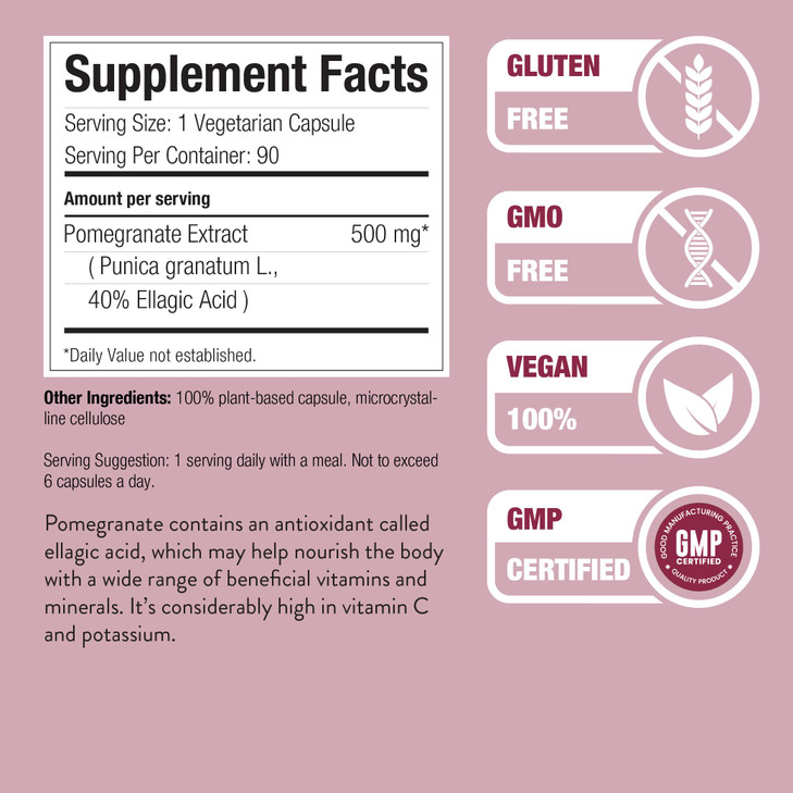 Nature Restore Pomegranate Seed Extract Supplement, Standardized to 40 Percent Ellagic Acid, Non GMO, Gluten Free, 90 Capsules, Manufactured in USA
