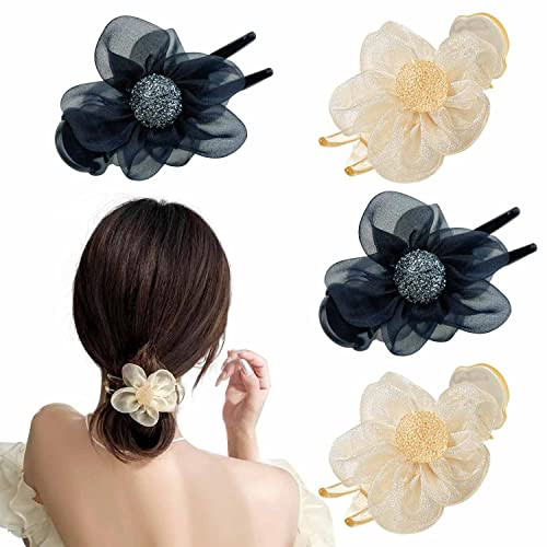 4Pack Large Camellia Rhinestone Hair Claw Hair Decor for Women Flower Hair Clips High Ponytail Hair Clip Fashion Hair Styling Accessories for Girls(s