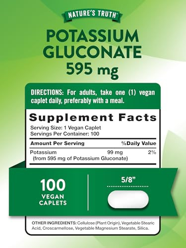 Nature's Truth Potassium Gluconate 595mg | 100 Caplets | Vegan, Non-GMO, Gluten Free Supplement