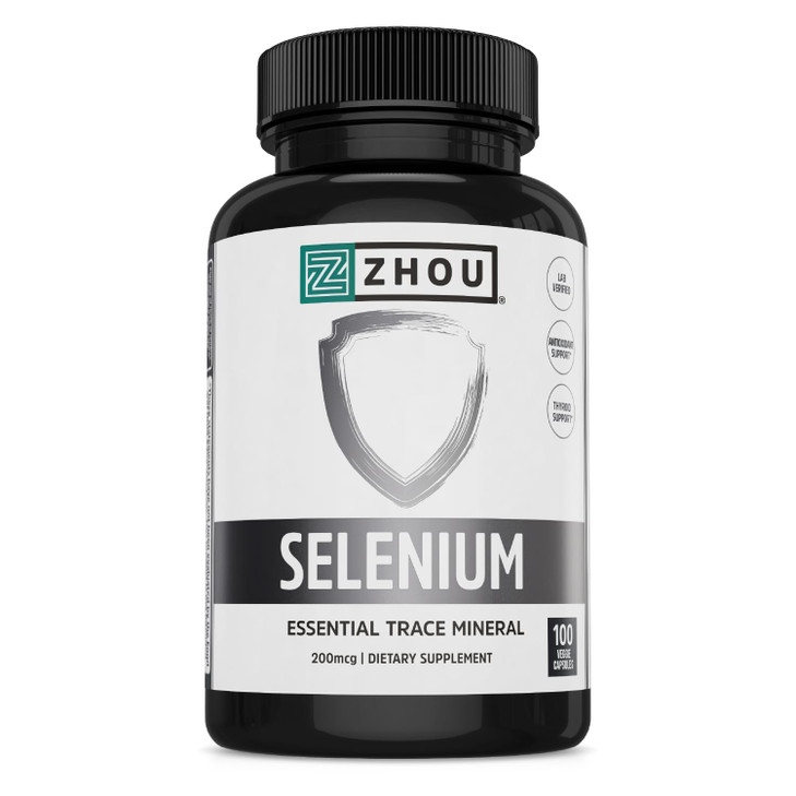 Zhou Selenium - Selenium 200mcg Capsules, Mineral Supplements for Women and Men, Antioxidant, Thyroid, and Cellular Support, Vegan, Pure - 100 Veggie