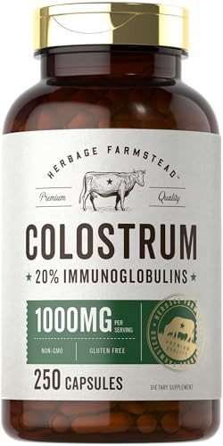 Carlyle Colostrum Capsules | 1000mg | 250 Count | 20% IGG | Non GMO, Gluten Free Supplement | by Herbage Farmstead