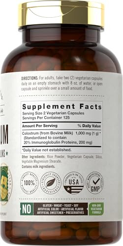 Carlyle Colostrum Capsules | 1000mg | 250 Count | 20% IGG | Non GMO, Gluten Free Supplement | by Herbage Farmstead