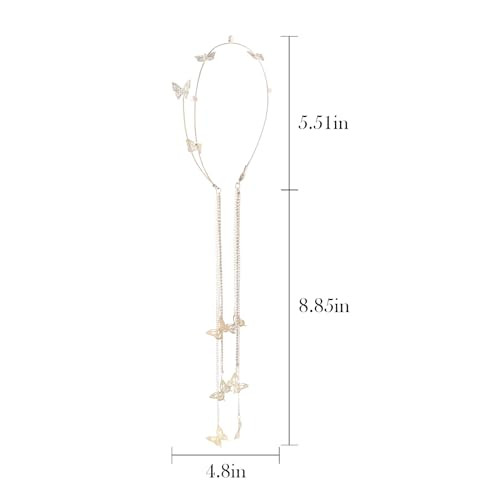 DUPOCHU Butterfly Headband Wedding Hair Jewelry Cute Hair Accessories for Women Hair Gems Hair Hoop Band Sparkly Rhinestone Decorative Headwear Fairy