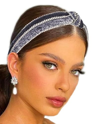 Urieo Crystal Headbands Knotted Hairband Wide Head Band Knot Hairhoop Bling Velvet Hair Accessories for Women