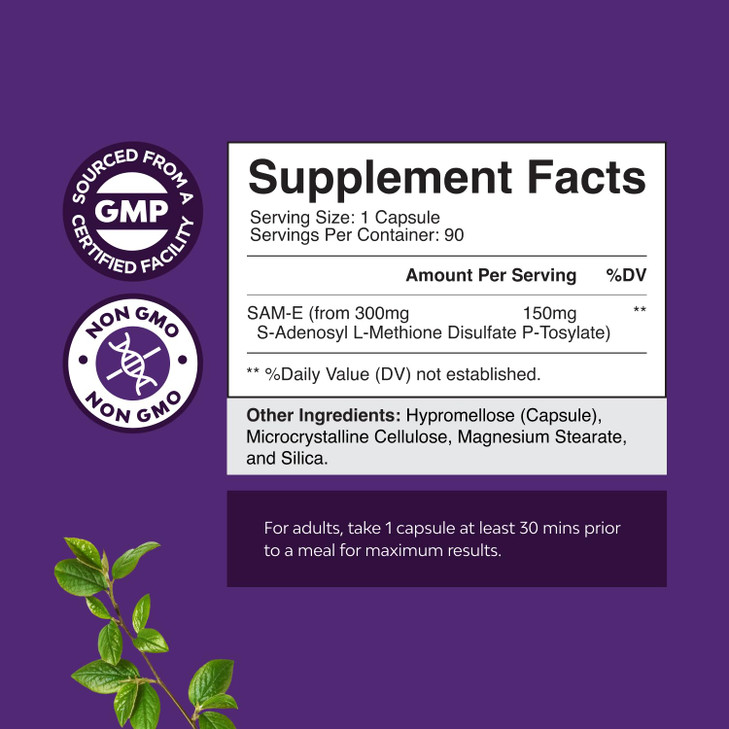 Pure SAM E Supplement 150mg - Nootropic Same 150mg Per Serving for Memory & Brain Support Joint & Liver Health - Natural S-adenosylmethionine for Moo