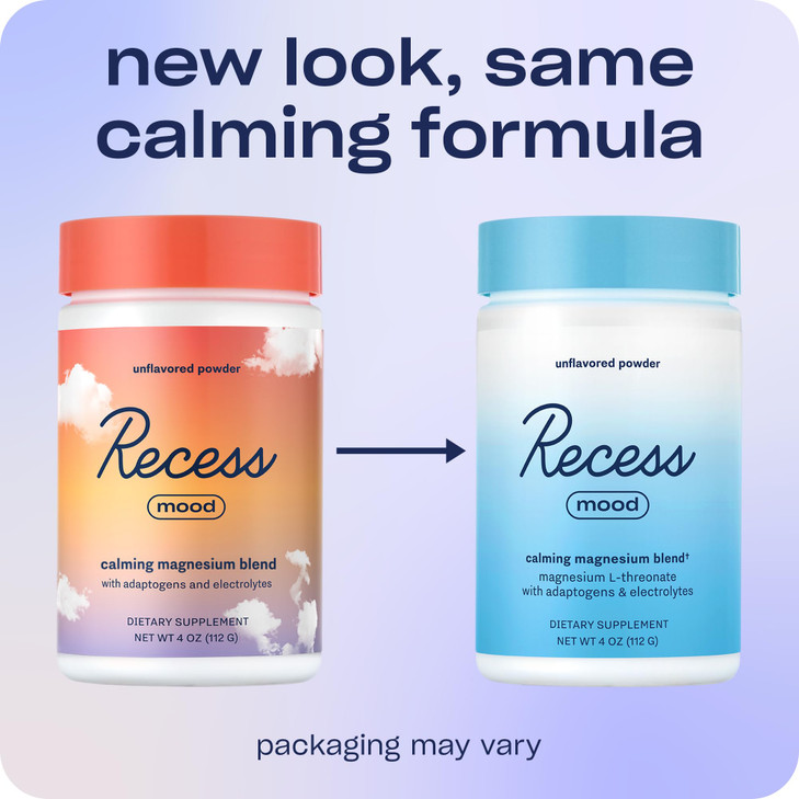 Recess Mood Powder, Calming Magnesium L-Threonate Blend with Passion Flower, L-Theanine, Electrolytes, Magnesium Calm Support Powder Supplement - Unf
