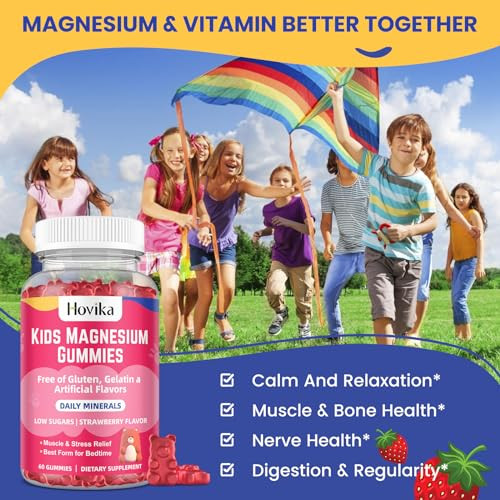Magnesium Gummies for Kids - Magnesium Citrate + Vitamin B6 & D3 - Great Tasting Kids Magnesium Calm Gummies for Nerve Bone and Muscle Health for Kid
