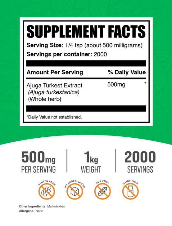 BulkSupplements.com Ajuga Turkest Extract Powder - Herbal Supplement, Ajuga Powder - Vegan & Gluten Free, 500mg per Serving, 1kg (2.2 lbs) (Pack of 1