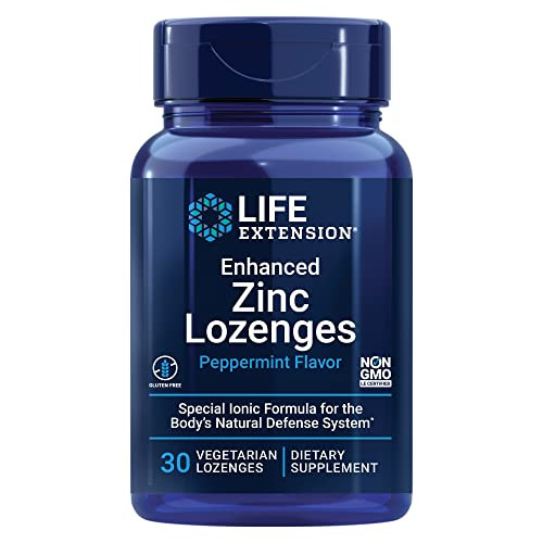Life Extension Enhanced Zinc Lozenges, zinc Acetate, Optimal Immune Support, Strong Immune Response, Ionic zinc, Non-GMO, Gluten-Free, Vegetarian, 30