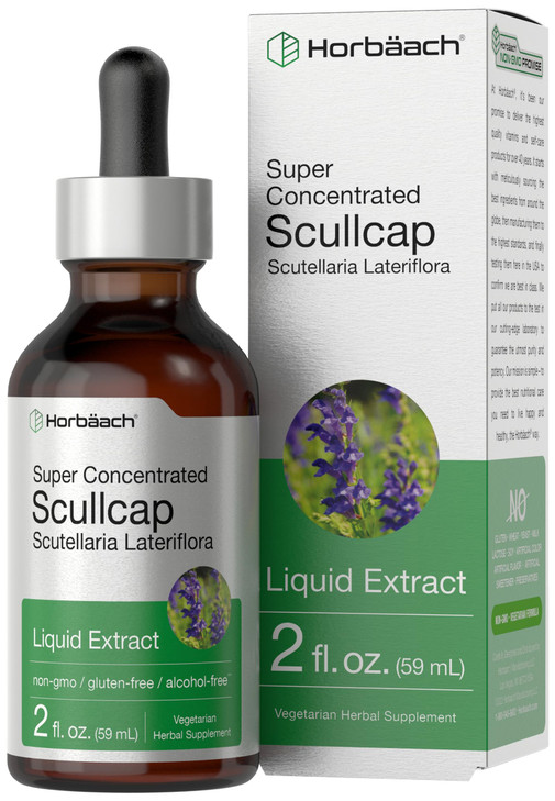 Horbaach Scullcap Herb Tincture | 2 fl oz | Liquid Extract Drops | Scutellaria Lateriflora | Alcohol Free, Vegetarian | Super Concentrated Supplement