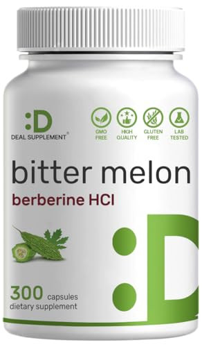 Bitter Melon with Berberine Supplement 15,000mg Per Serving, 300 Capsules | 15:1 Wild Bitter Melon Fruit Extract & Berberine HCL | Third Party Tested