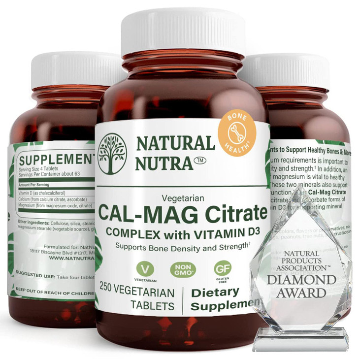 Natural Nutra Cal-Mag Citrate with Vitamin D3,1000/500 mg Complex, Strengthen Bone Density, Muscle and Nerve Health, Help Maintain Healthy Teeth, Hig