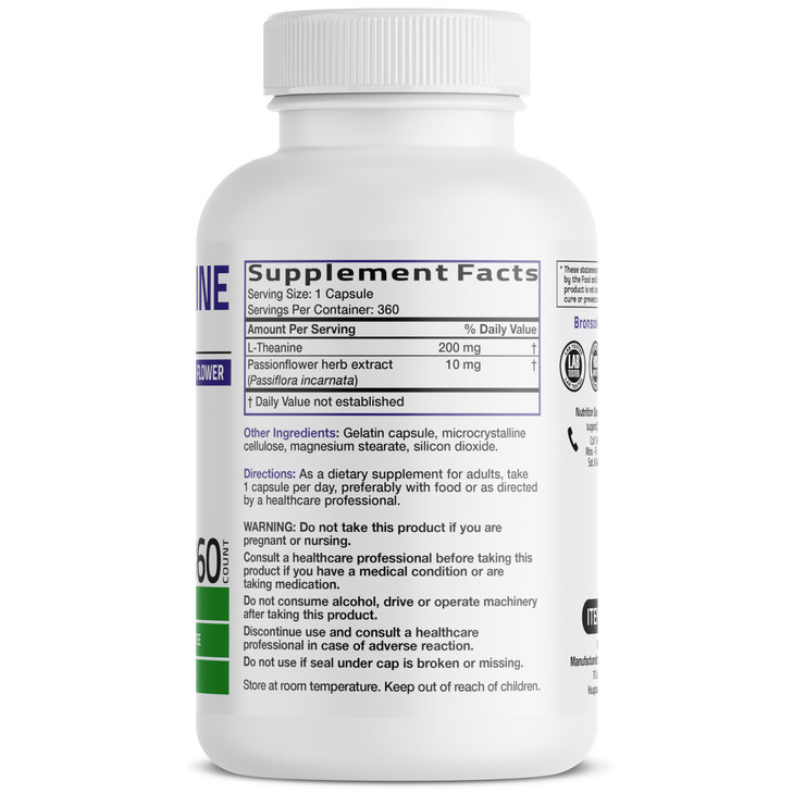 Bronson L-Theanine 200mg (Double-Strength) with Passion Flower Herb, Non-GMO Gluten-Free Soy-Free Stress Management Supplement, 360 Capsules