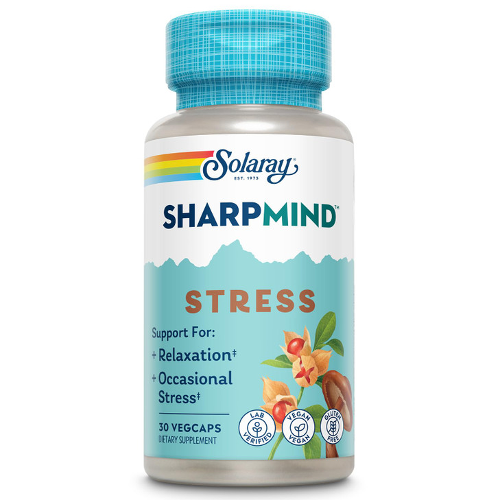 SOLARAY SharpMind Stress, Nootropic Mood Support Supplement for Relaxation and Occasional Stress Relief Support, Adaptogen with Ashwagandha, L Theani