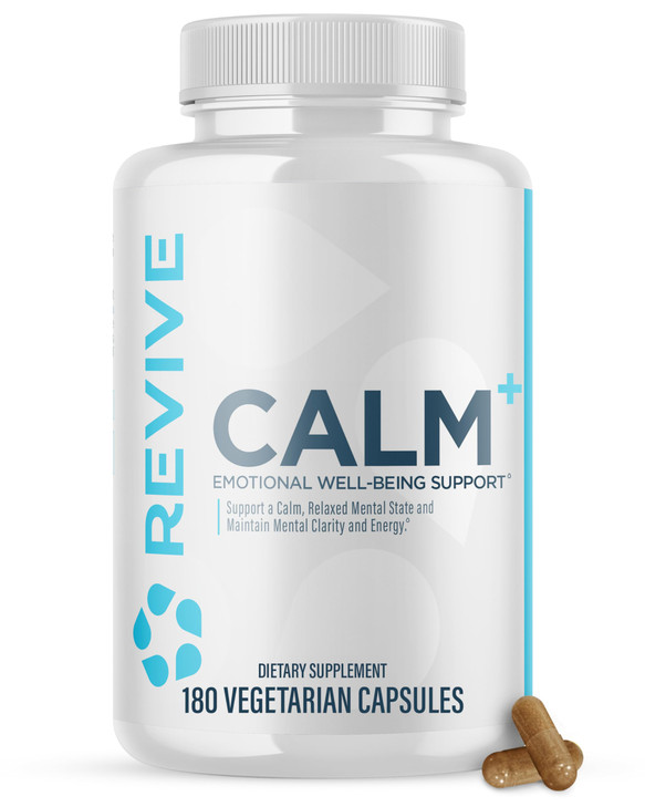 Revive MD Calm, Emotional Well-Being Support Supplement - Stress Management for Men & Women - Mood Enhancement Supplement Promotes Relaxation with L-