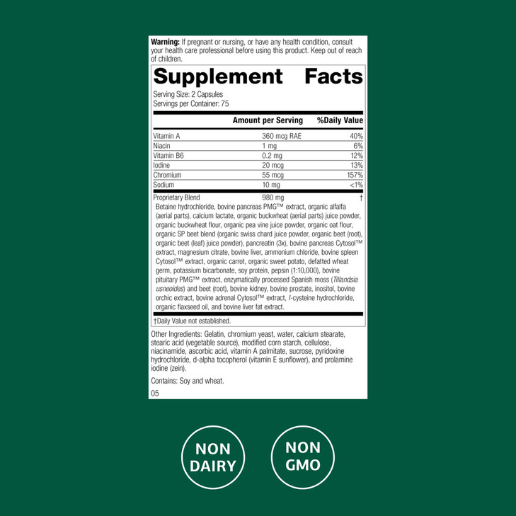 Standard Process Diaplex - Supplement for Pancreas & Gallbladder Support - Contains Chromium & Antioxidant Vitamin A - Non-Dairy - 150 Capsules (75 S