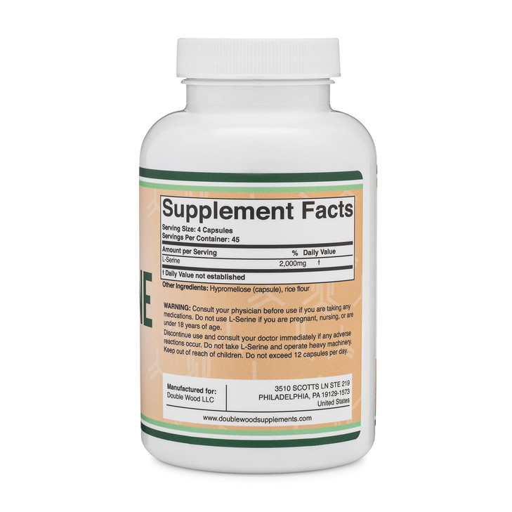 L-Serine Capsules (Third Party Tested) - 2,000mg Servings Used in Clinical Study, 180 Count, 500mg per Capsule (L Serine Amino Acid for Serotonin Pro
