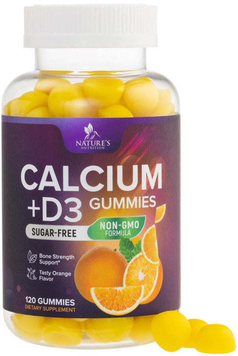 Calcium Supplement Gummies - Sugar Free Calcium Gummy with 400 IU Vitamin D3 for Best Absorption - Supports Immune Health, Bones & Teeth - Nature's C