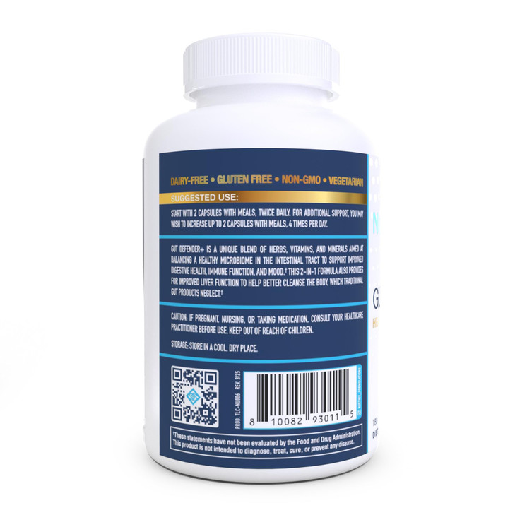 NuEthix Formulations Gut Defender+ Microbiome Balance Dietary Supplement, 180 Capsules, 90 Servings