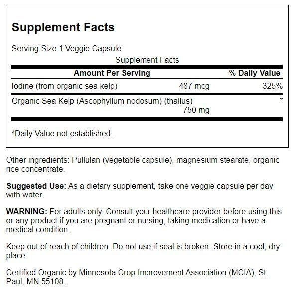 Swanson Made with Organic Scottish Kelp 750 Milligrams 30 Veg Capsules