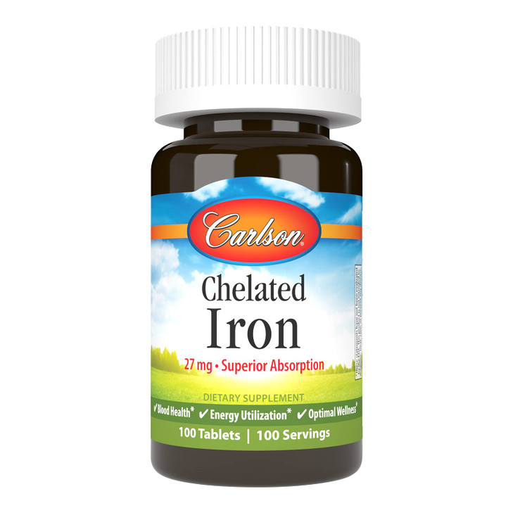 Carlson - Chelated Iron, 27 mg Superior Absorption, Blood Health, Energy Utilization & Optimal Wellness, 100 Tablets