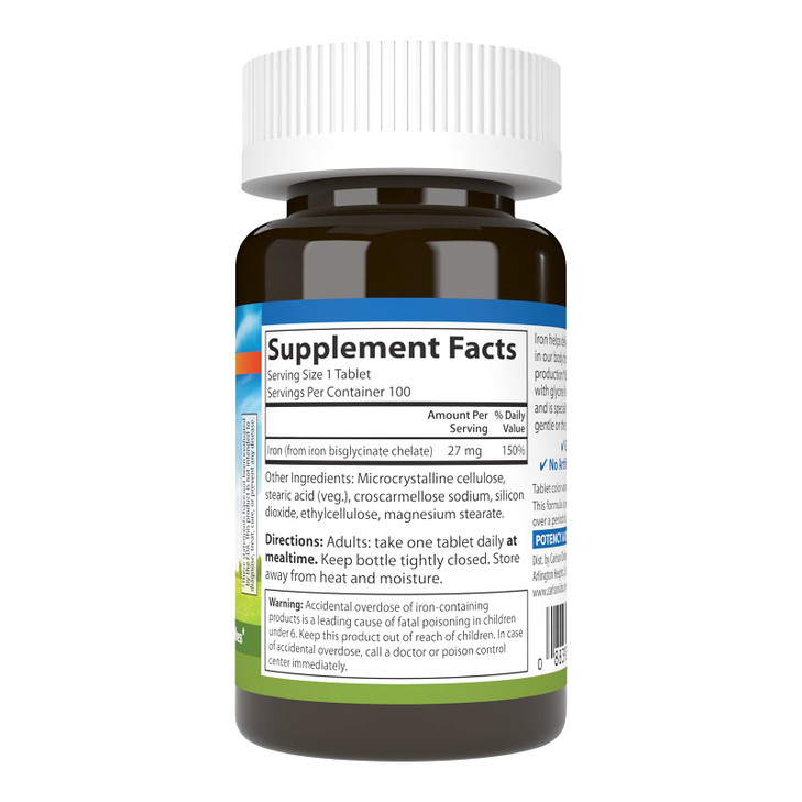 Carlson - Chelated Iron, 27 mg Superior Absorption, Blood Health, Energy Utilization & Optimal Wellness, 100 Tablets